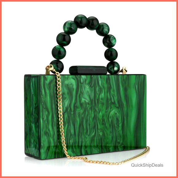 Acrylic Evening Clutch Bag with Pearl Chain, Crossbody, Formal Wedding Prom